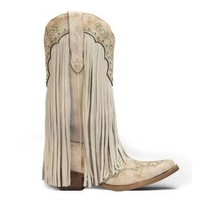 NEW BUCK & BRANA women's franny leather cowgirl boots in white